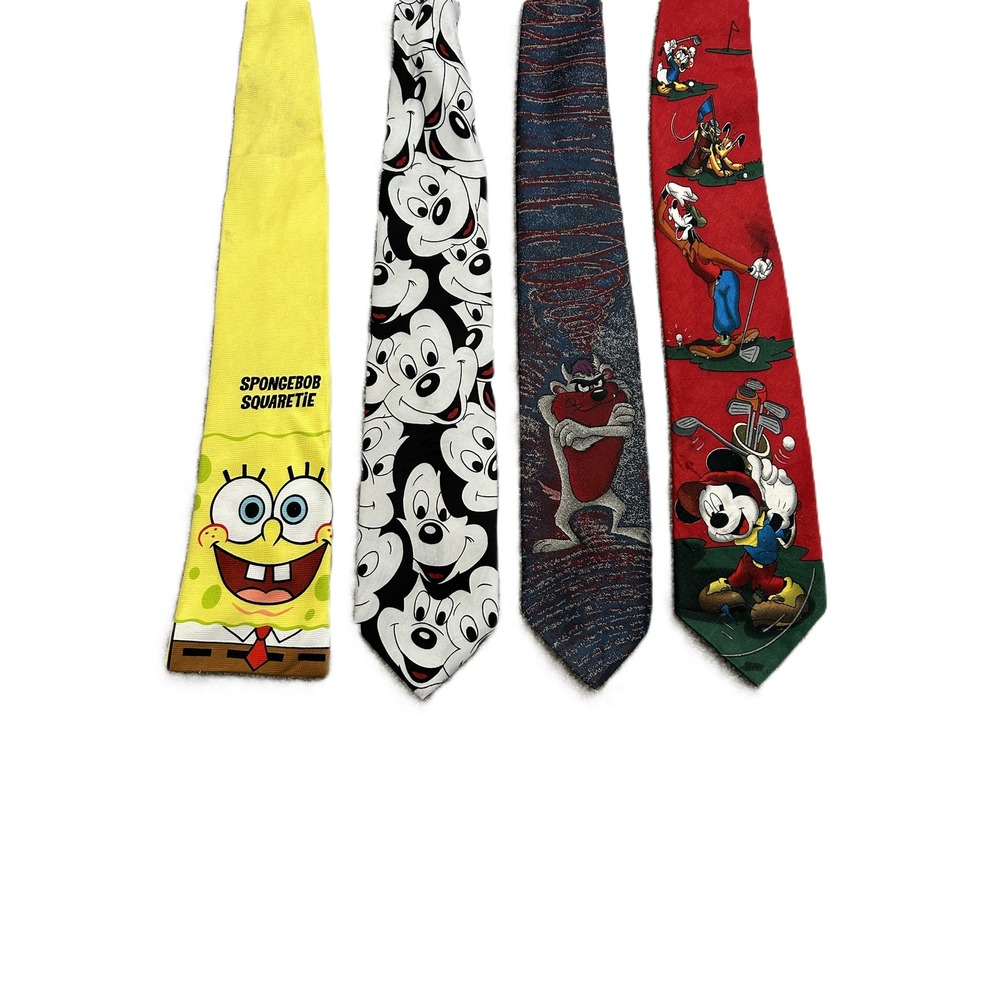 90s Fashion Cartooncore Nostalgia Necktie 4 Lot Mens Multi Character Vintage